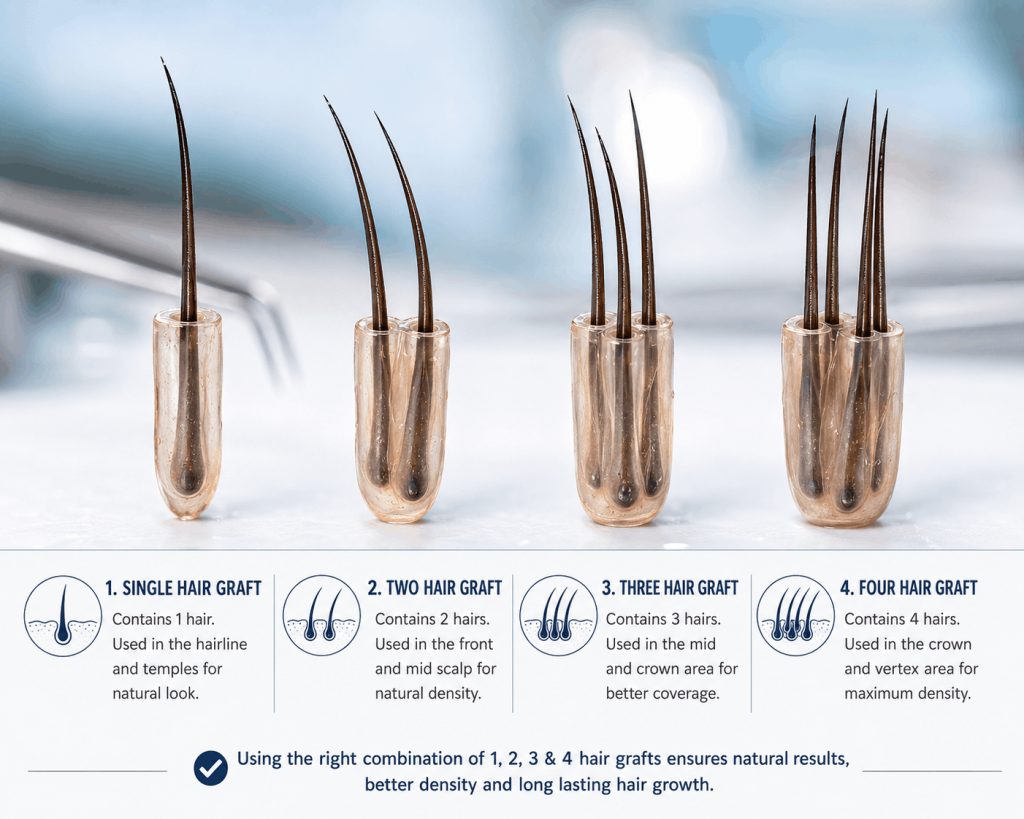 Hair grafts containing 1 to 4 hairs Hair grafts containing 1 to 4 hairs